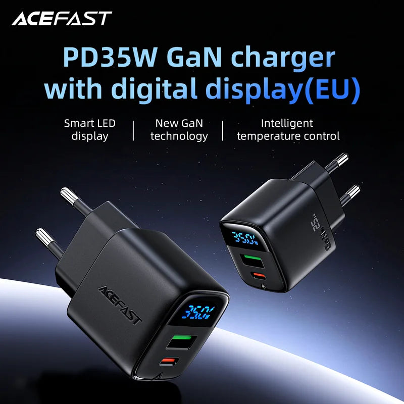 GaN 35W Fast USB C Wall Charger with Digital Display for Samsung & More