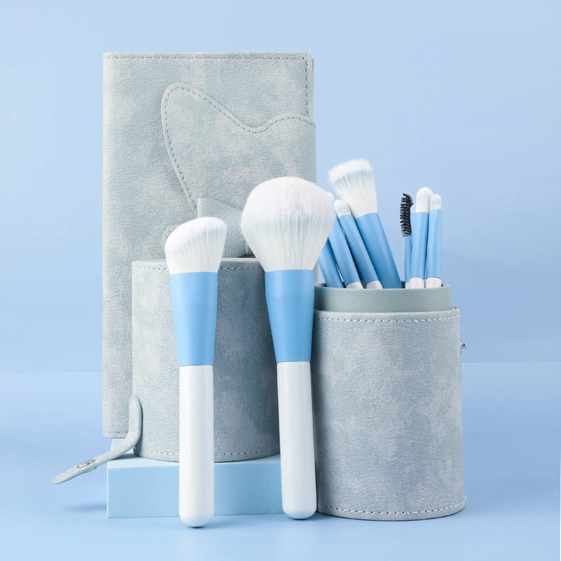 12-Piece Makeup Brush Set with Synthetic Nylon Bristles and Wooden Handles
