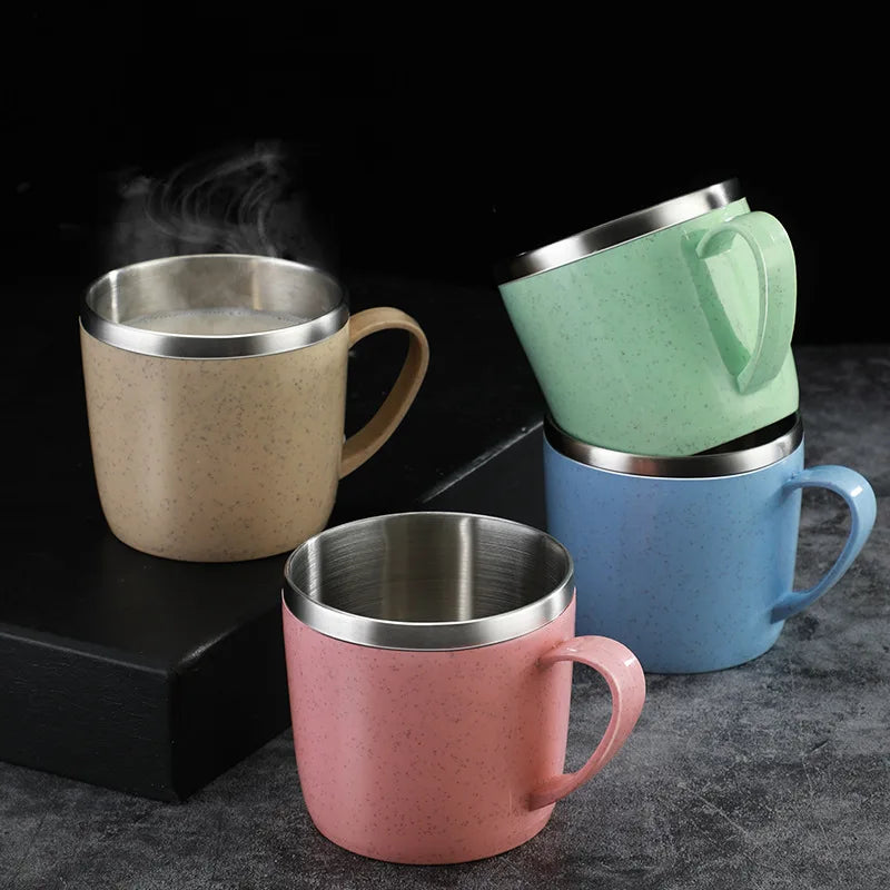 Double Layer Stainless Steel Coffee Mug with Plastic Handle - Water & Tea Cup