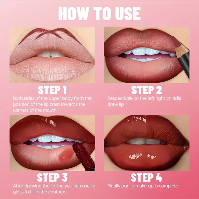 Gradient Lip Set with Lip Liner and Glass Gloss - Nude Shades, Long-Lasting