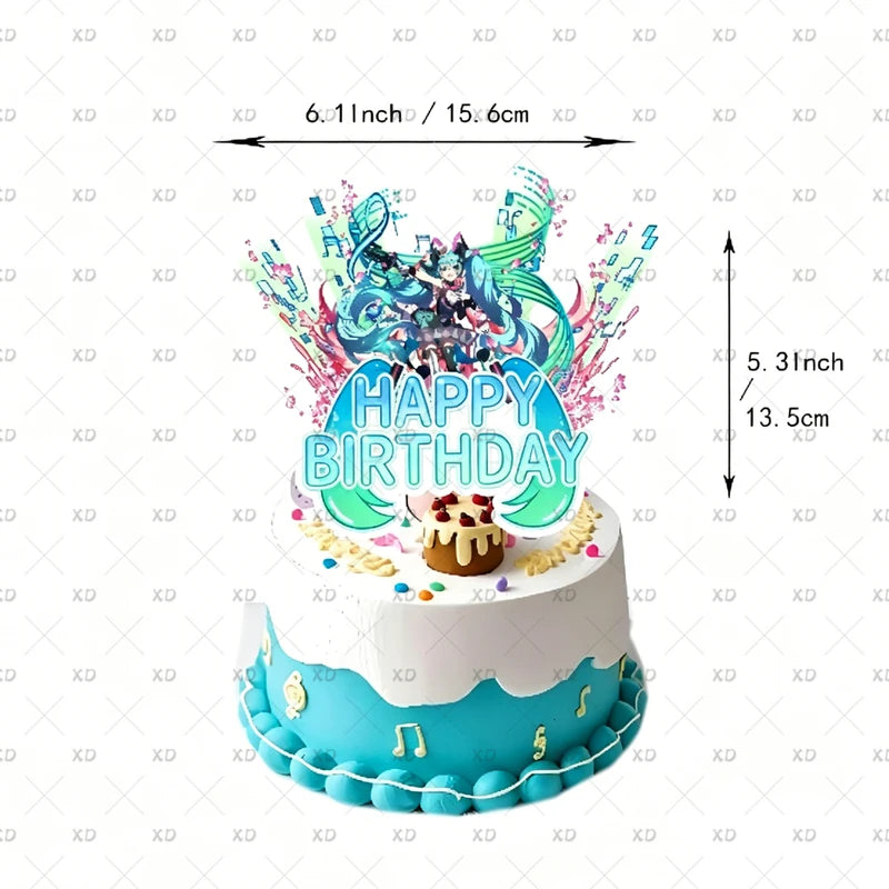 Cartoon Hatsune Miku Birthday Party Decoration Banner Balloon Set Cake Toppers Background Kid Gift