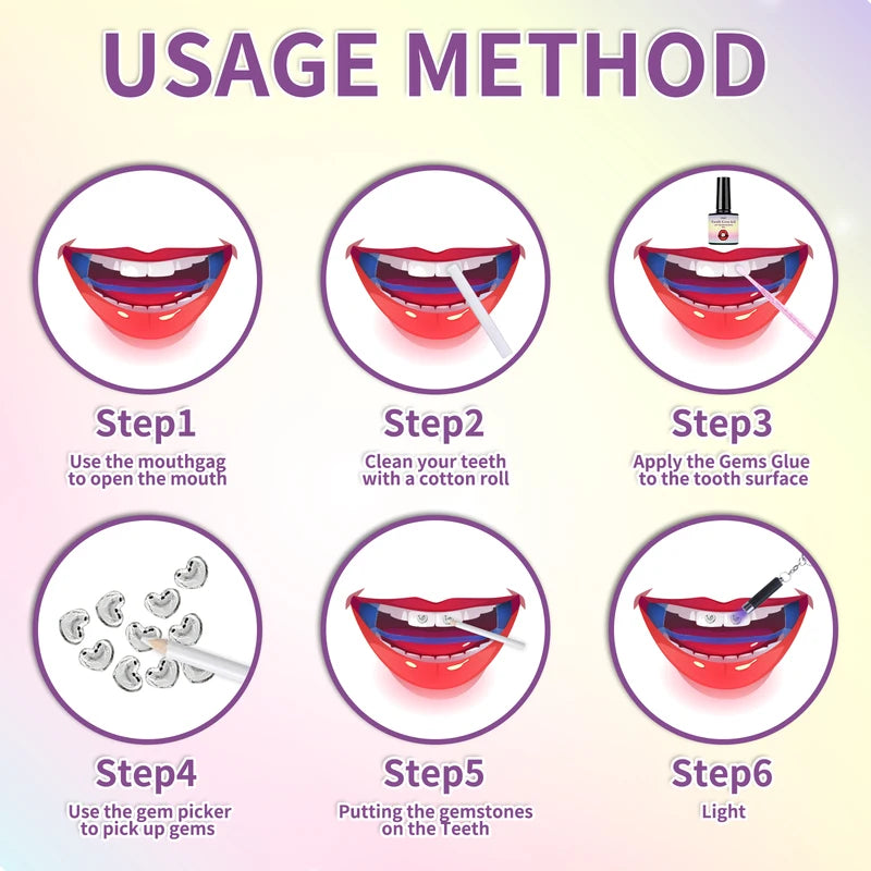 DIY Teeth Gems Kit with Glues and Light - Clear Precious Stone Dental Jewelry