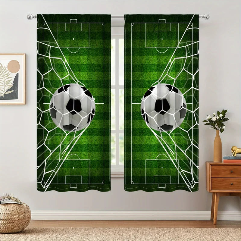 Soccer Ball Curtains for Bedroom Living Room - Sports Themed Window Drapes