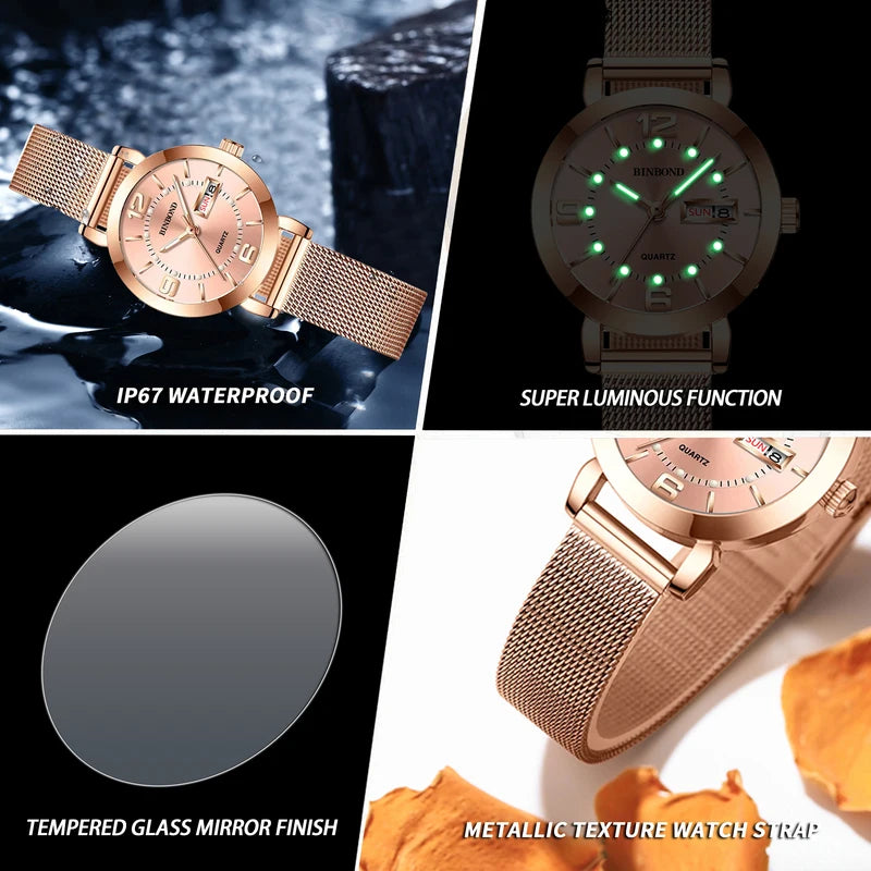 Luxury Quartz Women’s Watch Waterproof Auto Date Fashion Casual Luminous Business Watch
