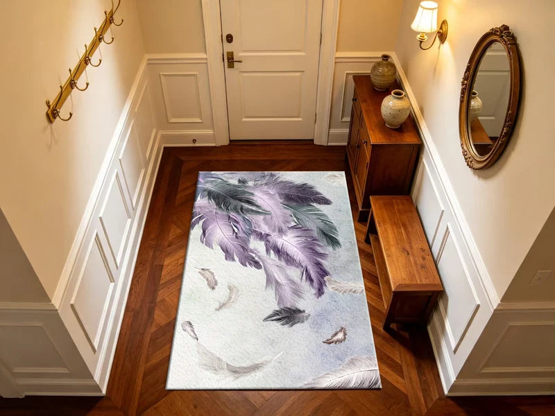 Luxury Purple Feather Area Rug - Non-Slip Floor Mat for Living Room & Bedroom