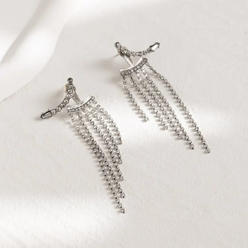Luxury Rhinestone Drop Earrings with Tassels - Vintage Water Drop Design for Women