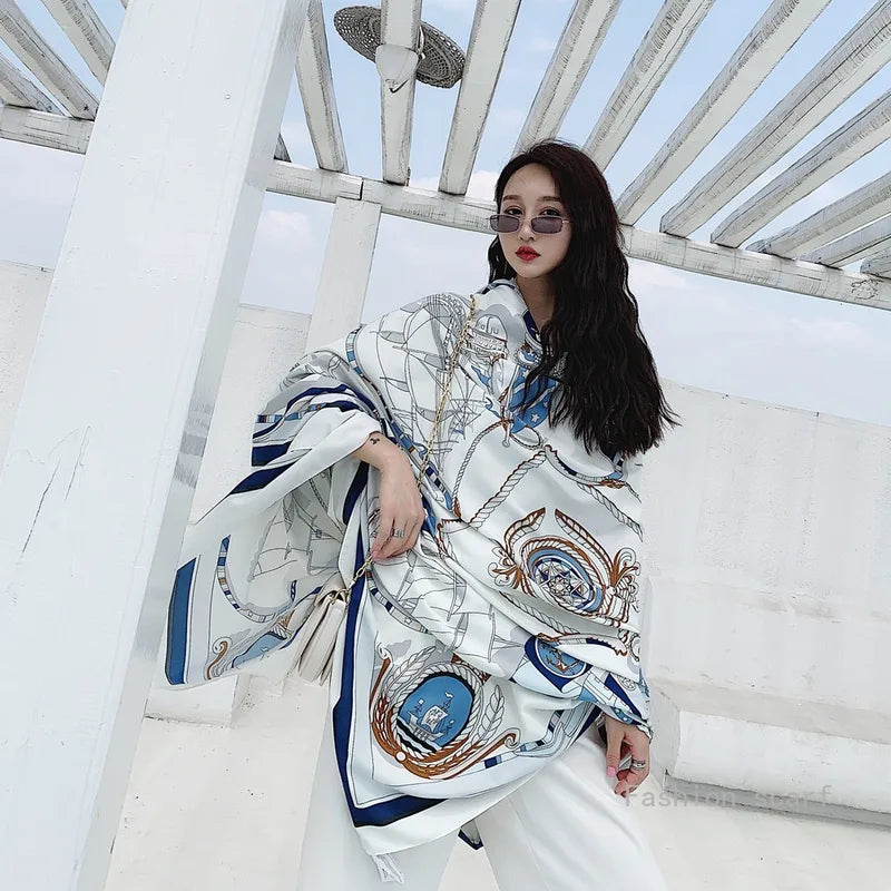 Summer Beach Scarf - Oversized Silk Wrap for Travel & Beach
