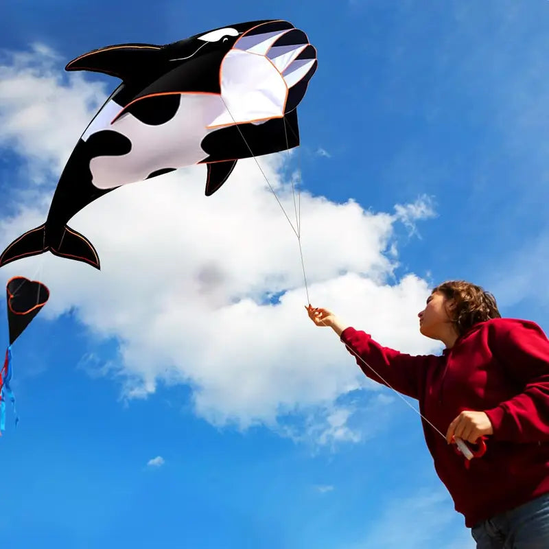Outdoor Dolphin Kite - 57 Inch Animal Flying Kite for Open Area, Easy to Fly