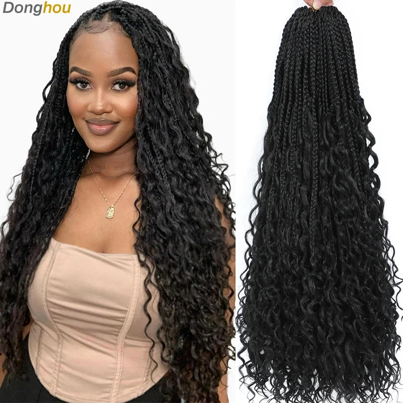 Boho Box Braids Crochet Hair Extensions 14-24 Inch Curly Ends 8 Colors