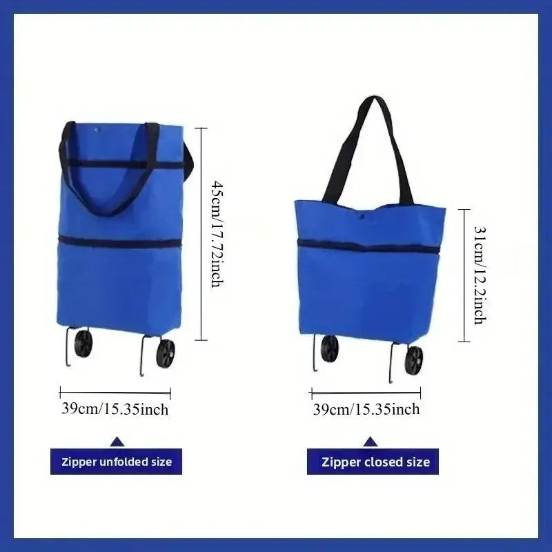 Foldable Portable Shopping Cart with Wheels - Lightweight Backpack-Style Hand Cart for Home Use