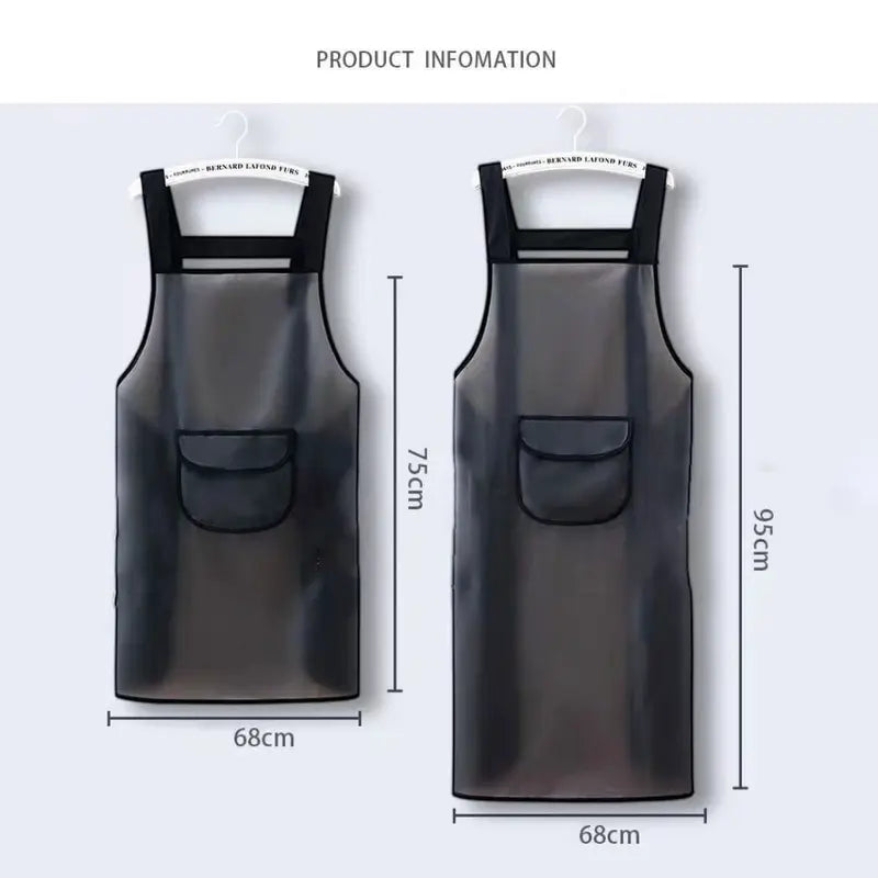 Waterproof Kitchen Apron Oil Resistant PVC Cleaning Apron - Transparent Black