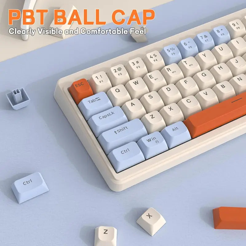 Wireless Gaming Keyboard 65% RGB Backlit Tri-Mode Silent Membrane PBT Keycaps