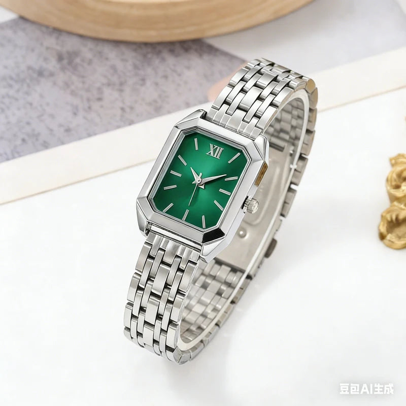 Women’s Square-Shaped Steel Band Quartz Watch with Fashionable Bracelet Design