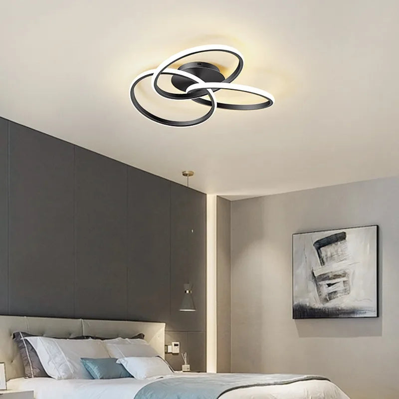 Modern Black LED Ceiling Lamp 3 Circle Indoor Lighting for Living Room & Office