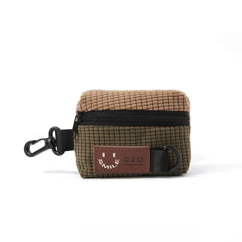 Mini Corduroy Key & Earbud Pouch with Clip - Small Storage Bag for Keys, Coins, AirPods