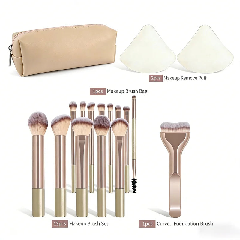 Makeup Brush Set with Makeup Bag & Air Puff Accessories - 13 or 17 Pieces