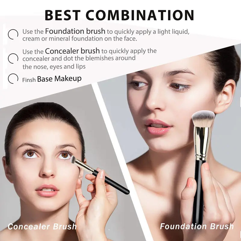 Professional Makeup Brush Set - Foundation & Concealer Brushes, 2 Pieces