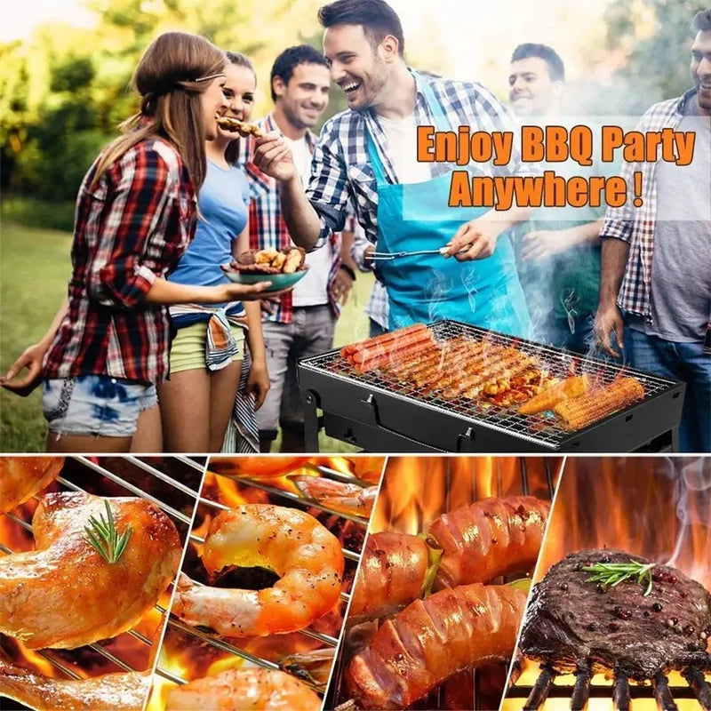 Portable Stainless Steel Charcoal Grill with Mini BBQ Tool Kit for Outdoor Cooking
