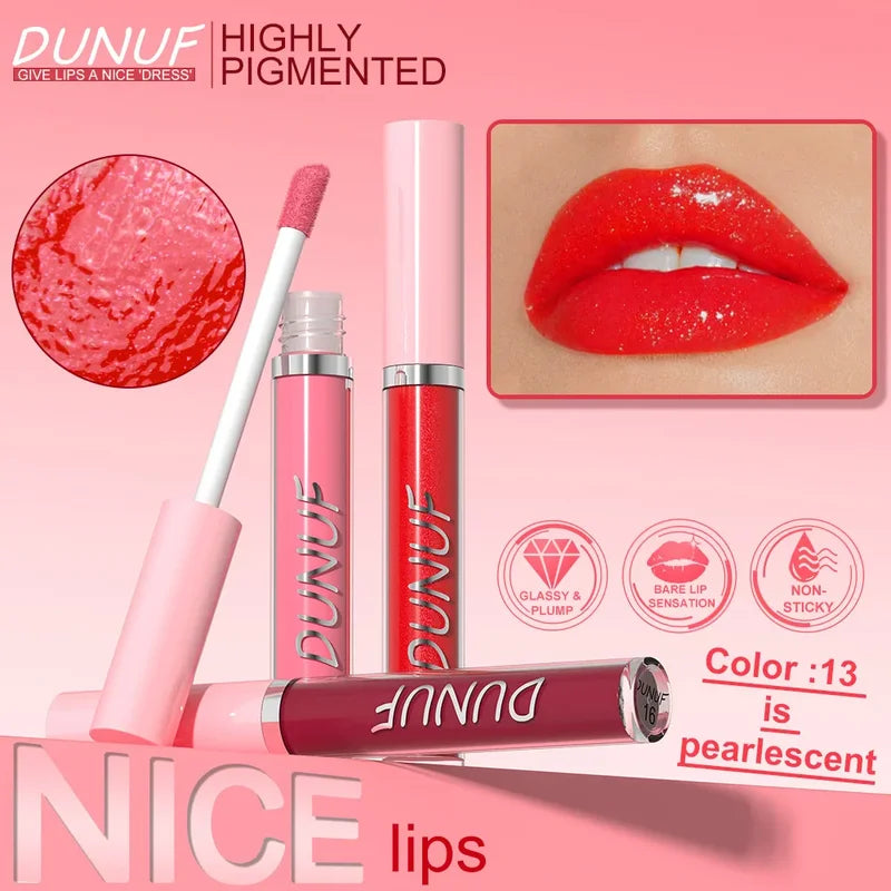 Highly Pigmented Hydrating Lip Gloss with Mirror - 16 Colors for Sexy Lips