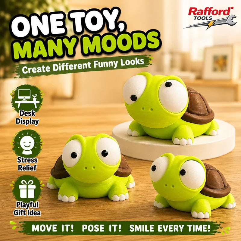 Cute Turtle Figurine - 3D Printed Animal Desk Ornament with Movable Eyes