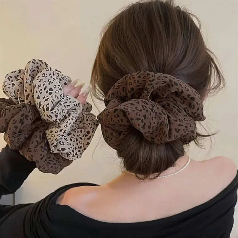 Vintage Leopard Print Large Scrunchie for Women & Girls Hair Accessories