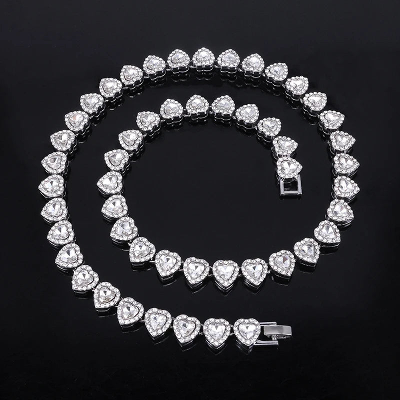 Luxury Heart Rhinestone Tennis Chain Bracelet Necklace for Women Men Jewelry Gift