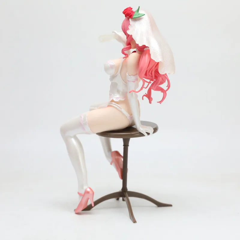 Anime Figure Wedding Bride Doll with Pink Hair Rose Veil PVC Collectible Statue