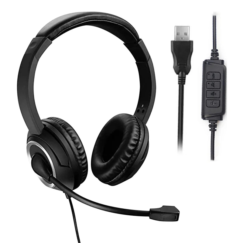 USB Headset with Microphone Mute Noise Cancelling for PC - 3.5mm Business Headphones