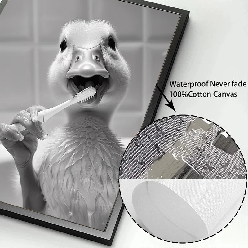 Animal Bathroom Canvas Wall Art - Funny Teeth Brushing Poster Home Decor