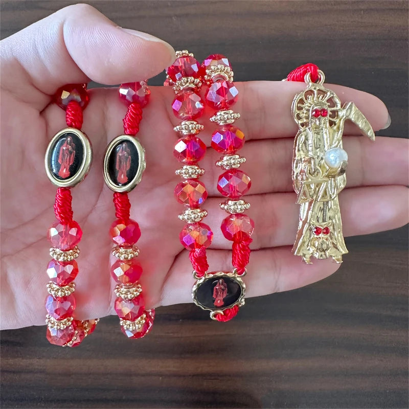 Holy Death Rosary Necklace - Santa Muerte Collar for Men Women - Gift