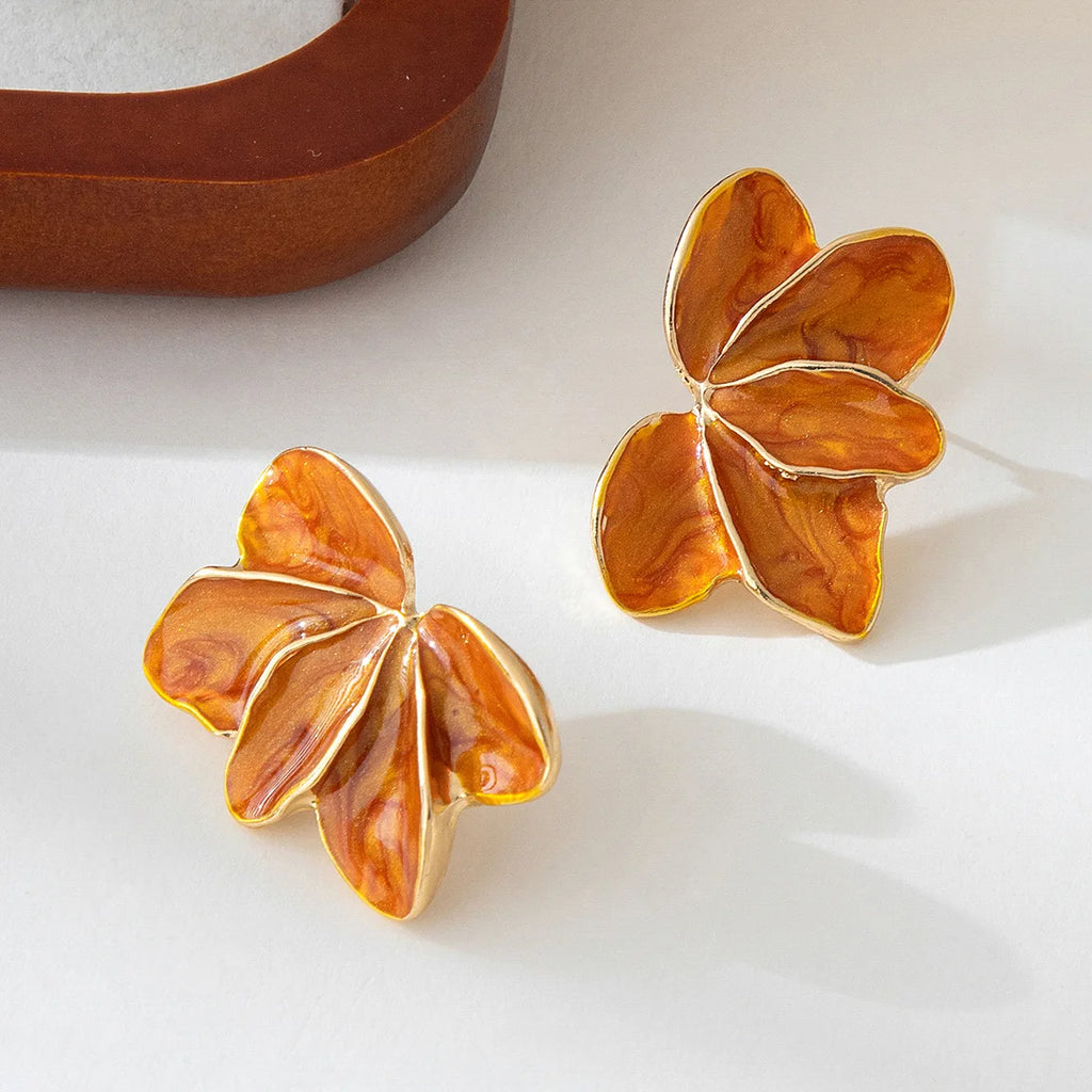 Metal Flower Drop Earrings for Women Enamel Petal Dangle Jewelry – Multiple Colors