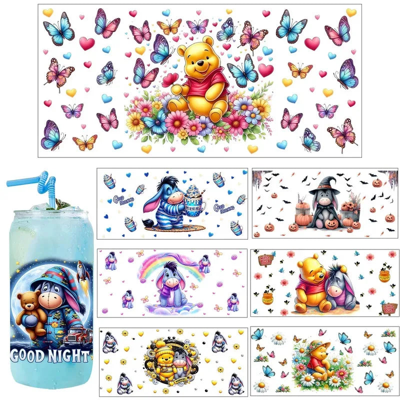 Kids Cartoon Eeyore Pooh Family UV Decals for Tumblers - 3D DTF Stickers