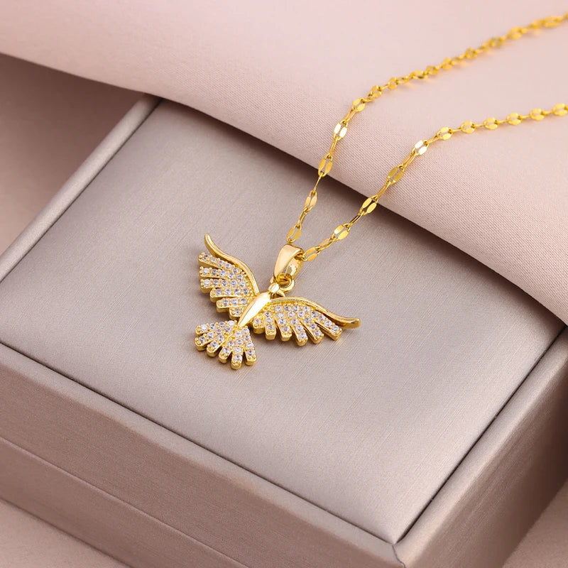 Vintage Phoenix Pendant Necklace - 18K Gold Plated Stainless Steel Chain for Women
