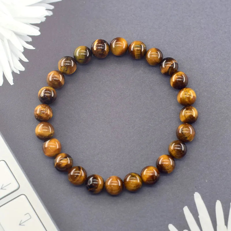 Natural Yellow Tiger Eye Beaded Bracelet for Wealth and Money Charm Jewelry for Men Women