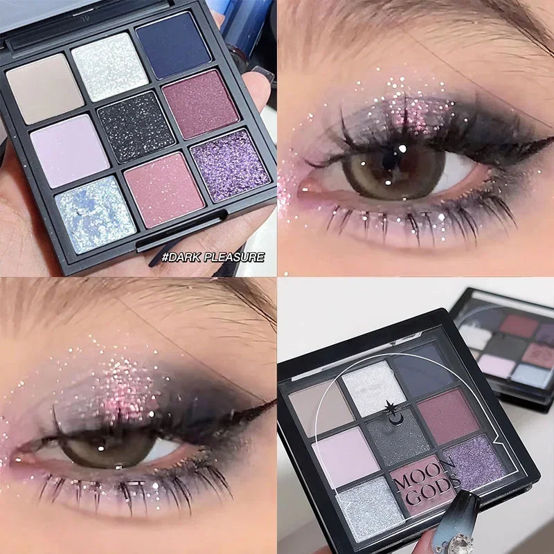 Dark Purple Smoked Eyeshadow Palette - 9 Color Earth Tones & Pearl Finishes