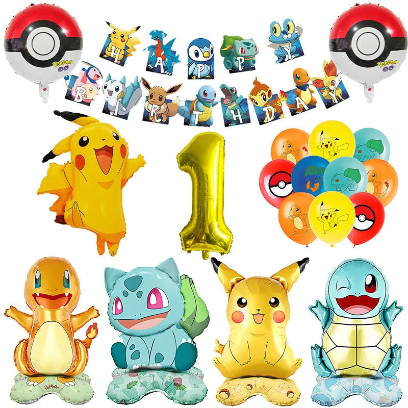 Kids Party Balloon Kit Pikachu Genies Turtle Birthday Decorations Set