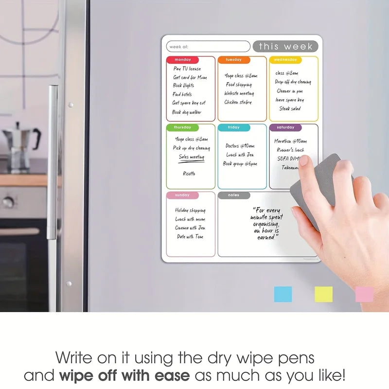 Magnetic Weekly Planner Erasable Fridge Calendar Whiteboard with Markers - Home & Office Organizer
