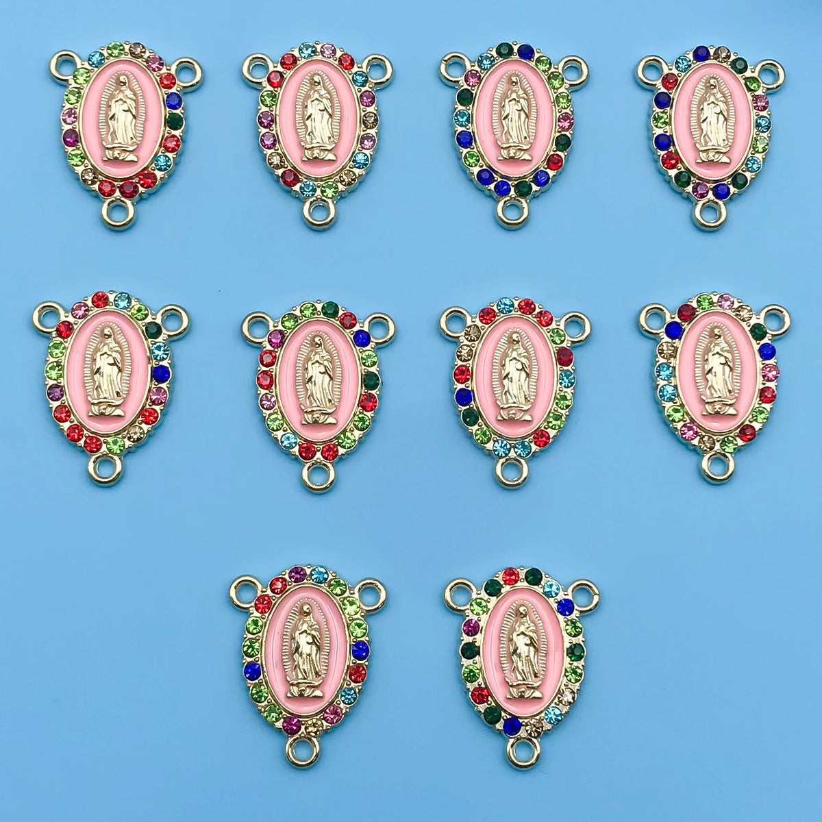10/12Pcs Rhinestones Enamel Virgin Mary Charms for Jewelry Making Findings & Crafting