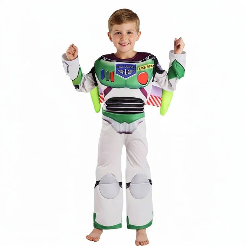 Kids Halloween Cosplay 3-Piece Buzz Jumpsuit with Mask, Wings & Cowboy Outfit