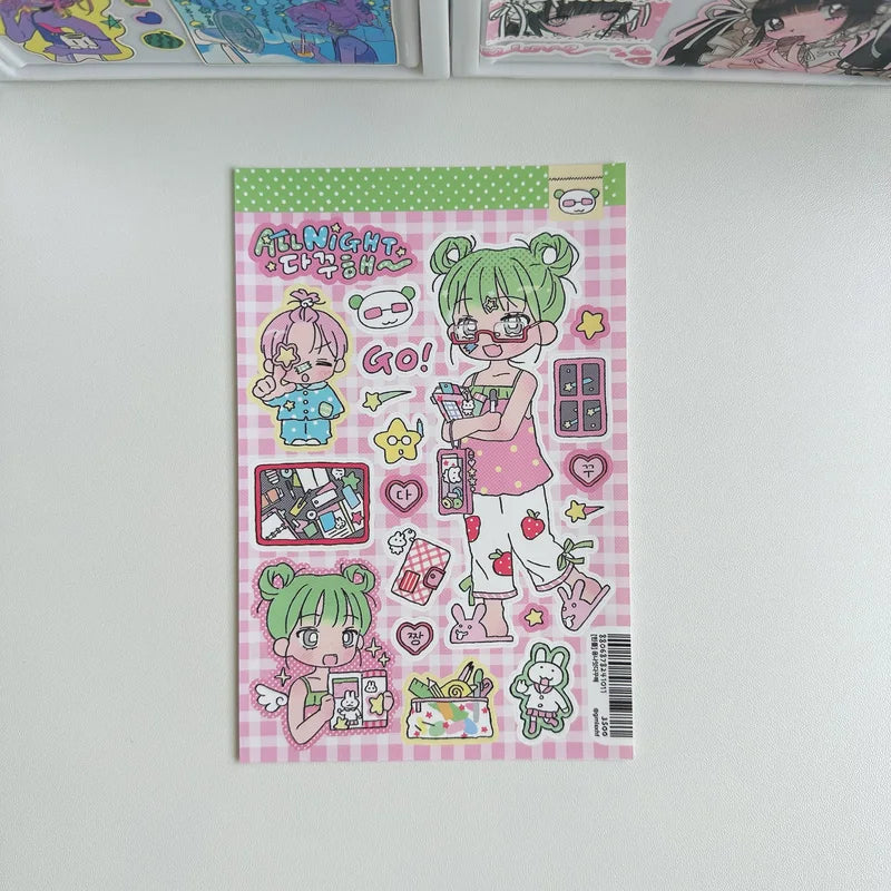 Cute Cartoon Girl Sticker Set for Planners Scrapbooks and DIY Decor