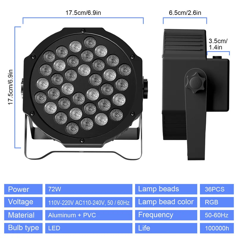 4-Pack RGB LED Stage Lights with Bag, DMX512, Voice & Remote Control
