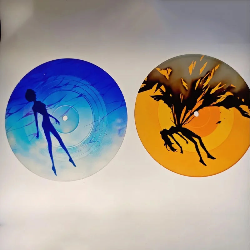 Anime Acrylic Record Coaster Set for Coffee Table and Desk Decor - Rei & Asuka