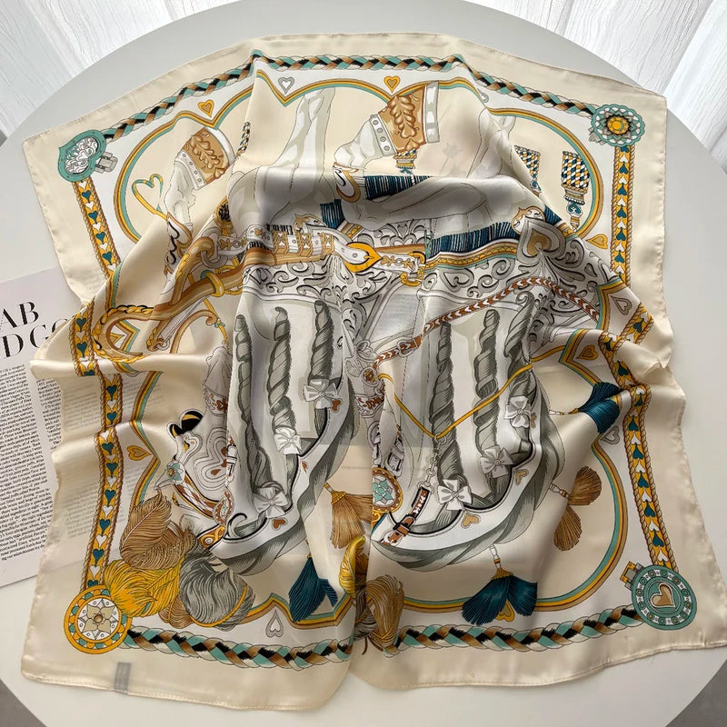 Luxury Satin Square Scarf for Women - Korean Fashion Rose Print Wraps & Bandannas, 70x70cm