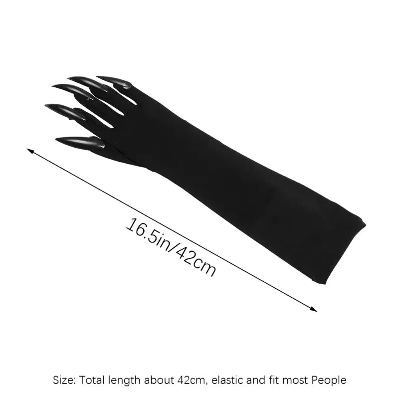 Halloween Cat Wolf Nail Gloves with Glitter Long Nails Cosplay Costume