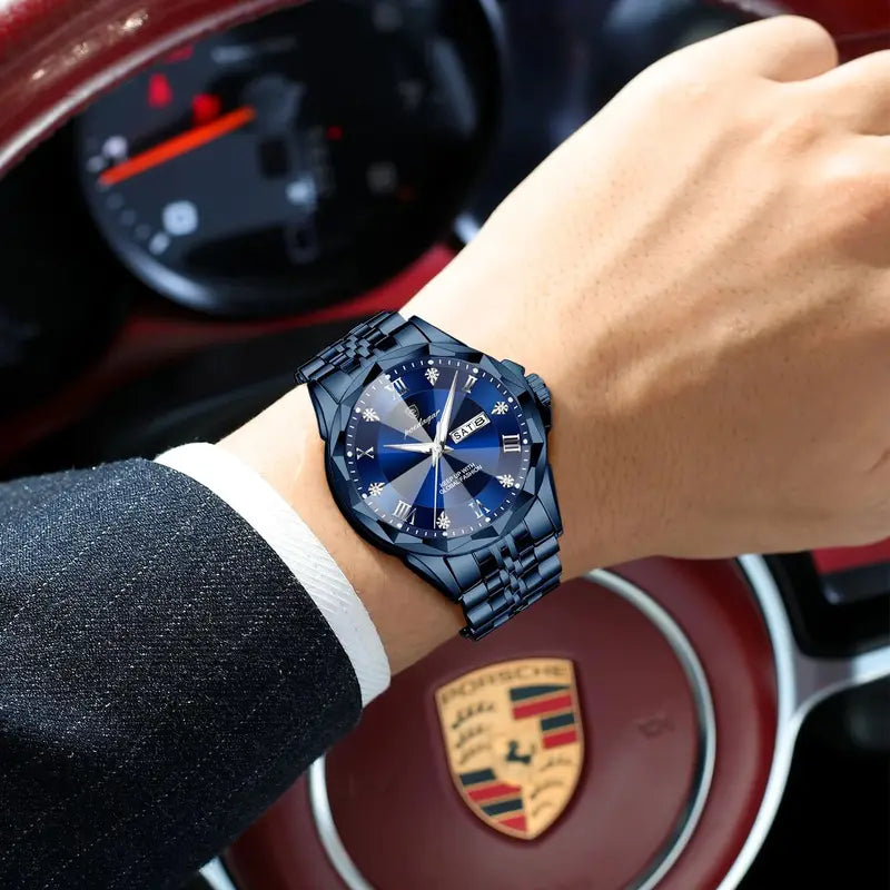 Luxury Men’s Waterproof Luminous Quartz Wristwatch with Date and Week Display
