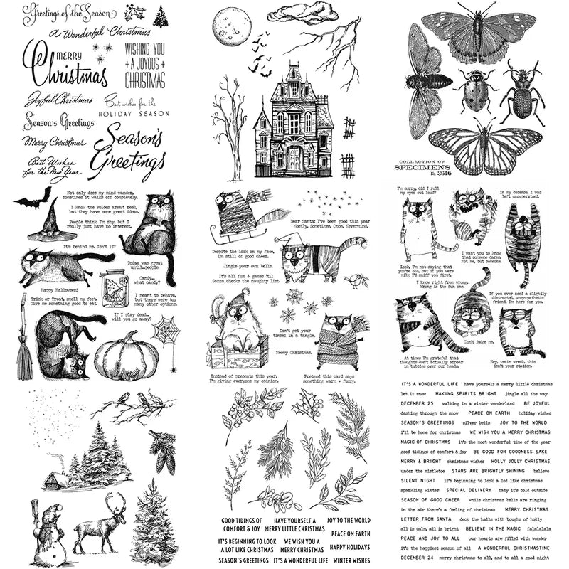 Christmas and Halloween Theme Clear Stamps for DIY Card Scrapbooking Decoration