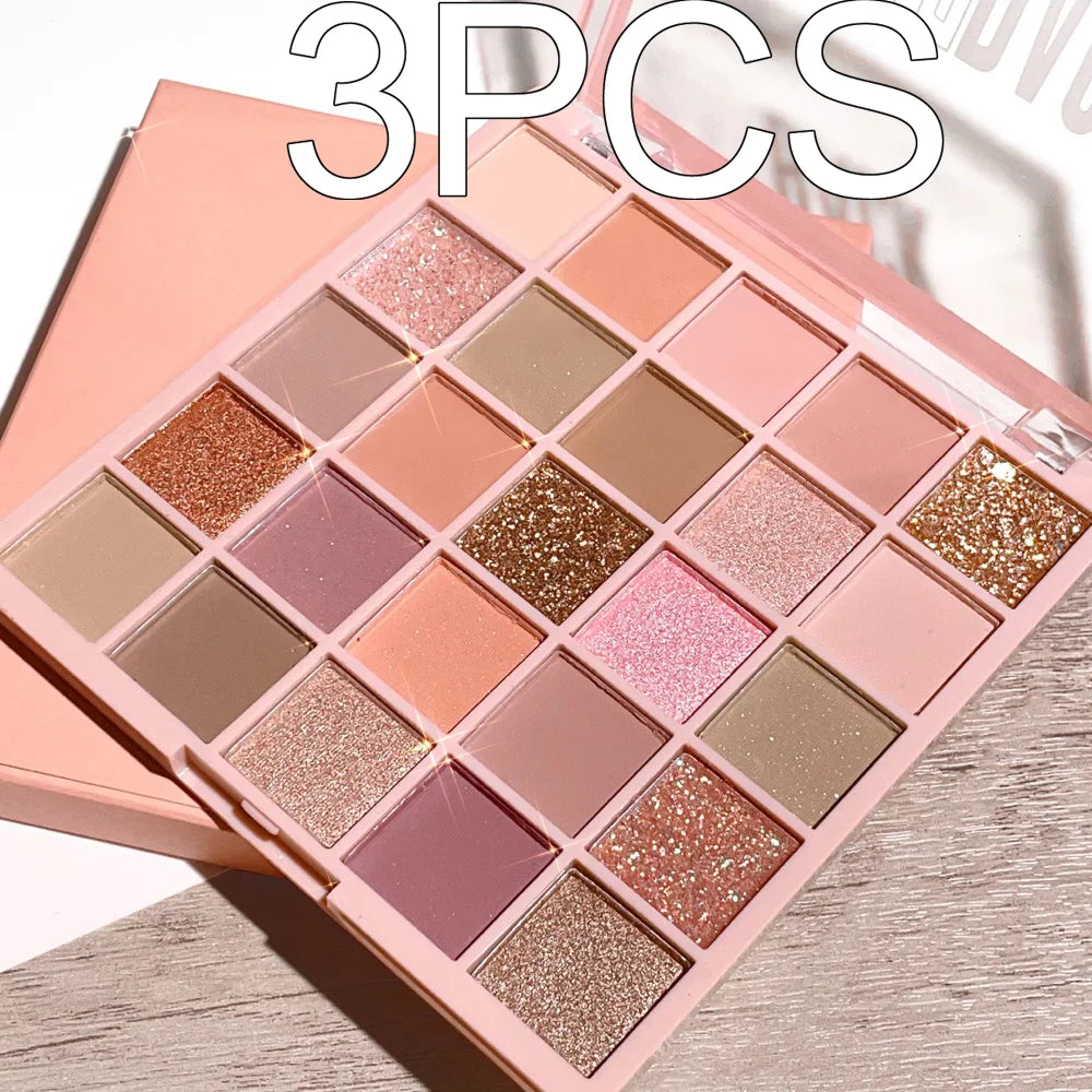 25-Color Eyeshadow Palette with Sparkling Powder & Pearl Sequin - Earth Tones & Bright Shades