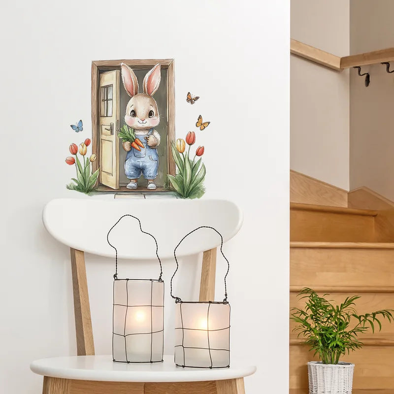 Wooden Bunny Wall Sticker for Kids Room Decor - Self-Adhesive, Waterproof