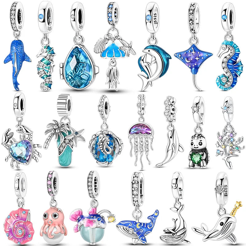 Summer Series Sterling Silver Charms Bead Marine Life Pendant Jewelry Gift