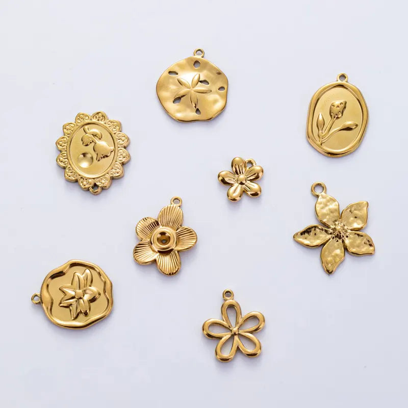 6Pcs Stainless Steel Dainty Flower Petal Pendant Jewelry Making Charms Wholesale